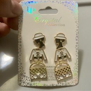 Gold, White and black Lady Stud Earrings